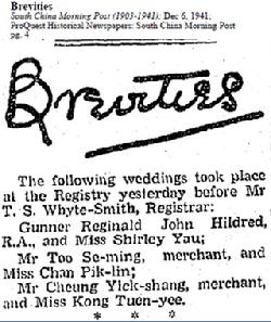 Shirley Yau Hildred hong kong second world war two HKSRA